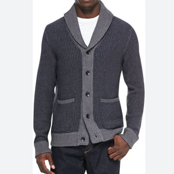 Rag Bone Asher Ribbed Shawl Cardigan Navy - Picture 1 of 10